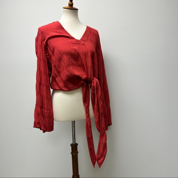 Free People Bell Sleeve Coral Tie Up Top - Picture 5 of 8